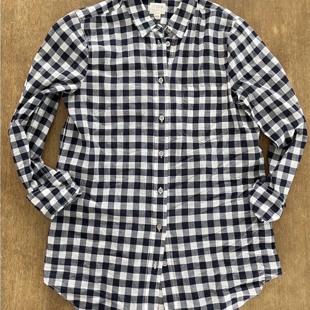 J. Crew Women’s Navy and White Plaid Button Down Shirt